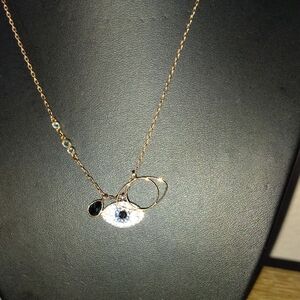 Swarovski Elegant Gold Necklace with Dark Blue Crystals